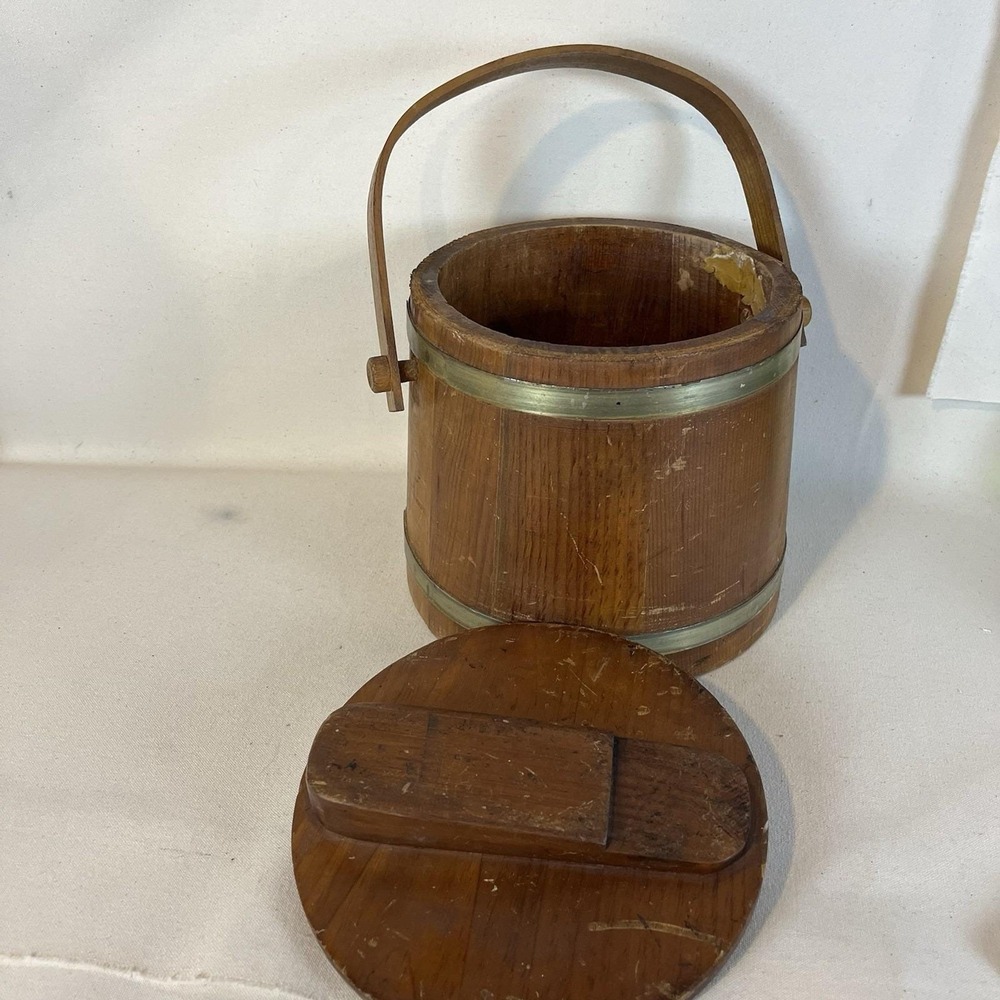 Antique/Vintage Wooden Brass Banded Shoe Shine Bucket Firkin‎ Shaker Style - Picture 12 of 16